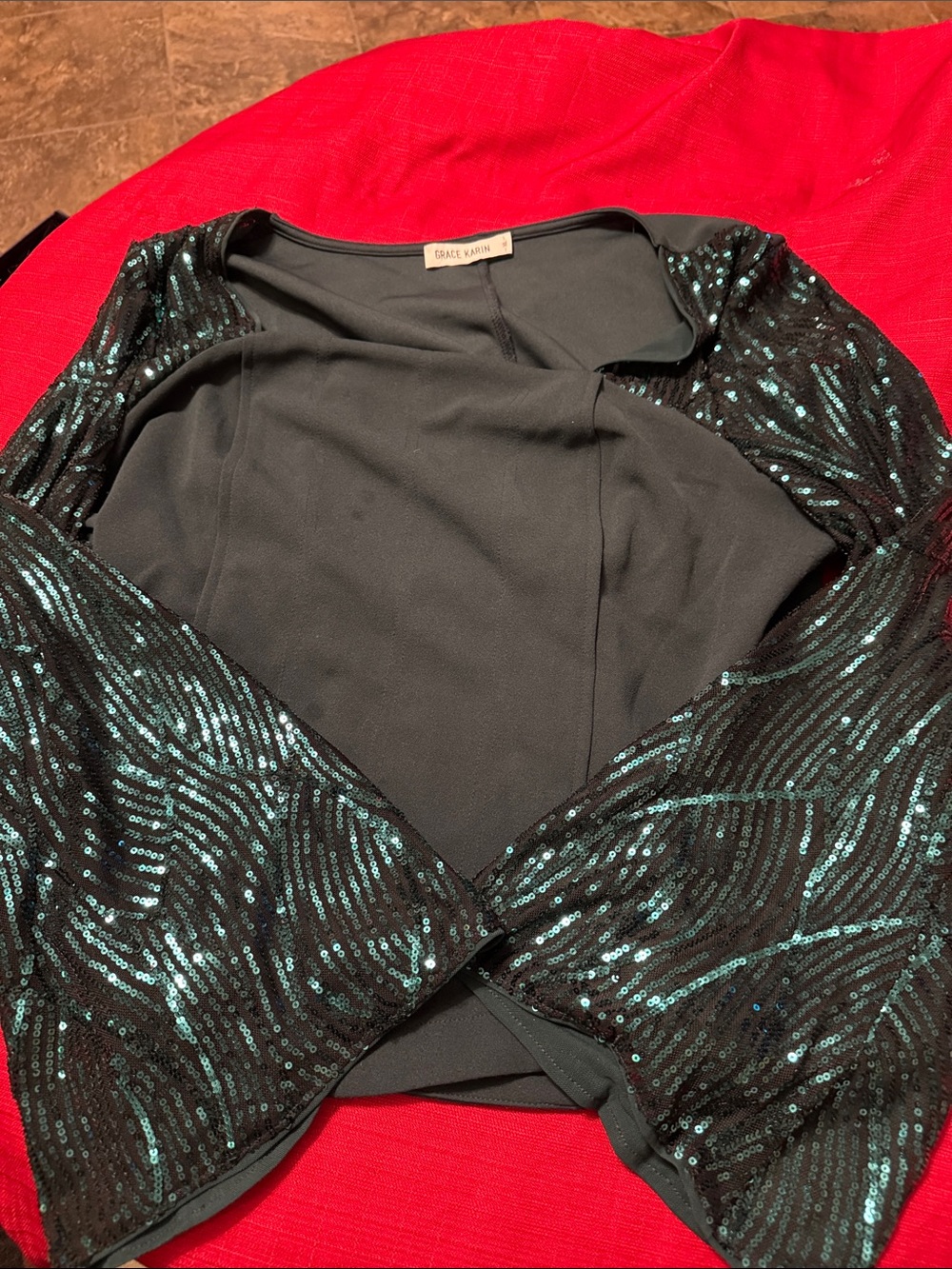 Grace Karin Green Sequin Flare Sleeve- XL